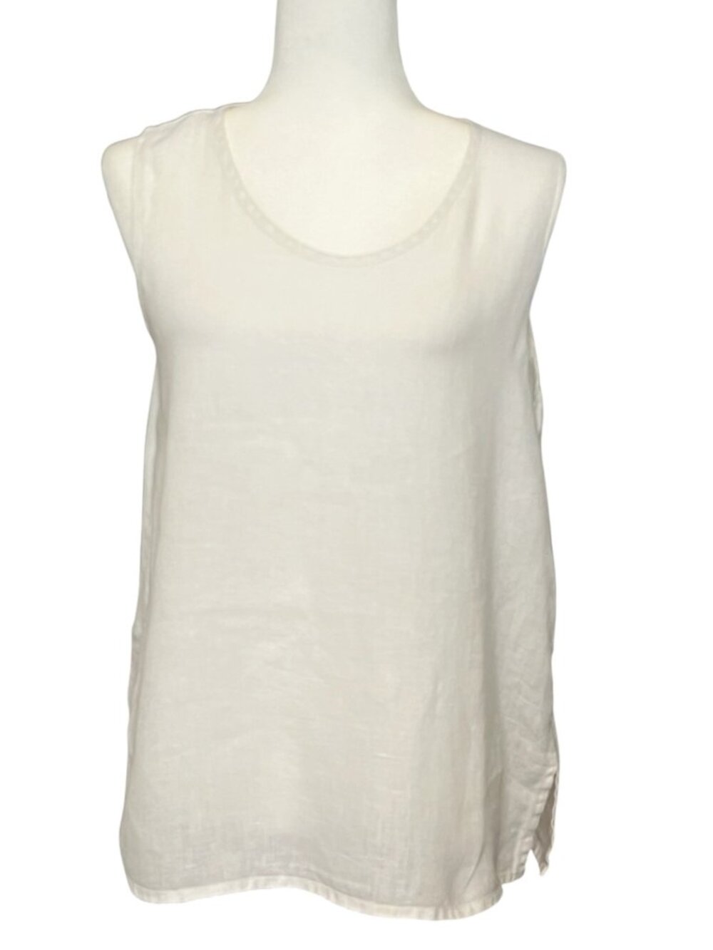 FLAX Top Womens S White 100% Linen Sleeveless Tank Casual Blouse Basic